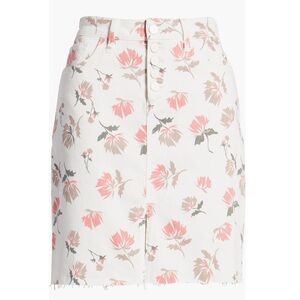 Wash Lab Denim White & Pink Botanical Floral Print Button Fly Skirt-Sz 30/10 NWT